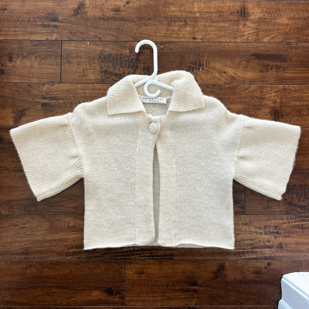 Cream Tina Turk Knit Short Sleeve Cardigan